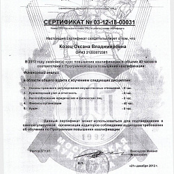 Сертификат о повышении квалификации от 21.12.2012 Козец О.В.